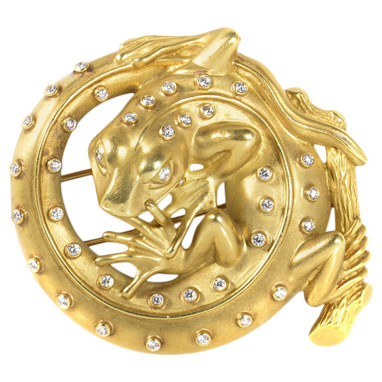 Kieselstein-Cord Diamond Gold Coiled Lizard Brooch