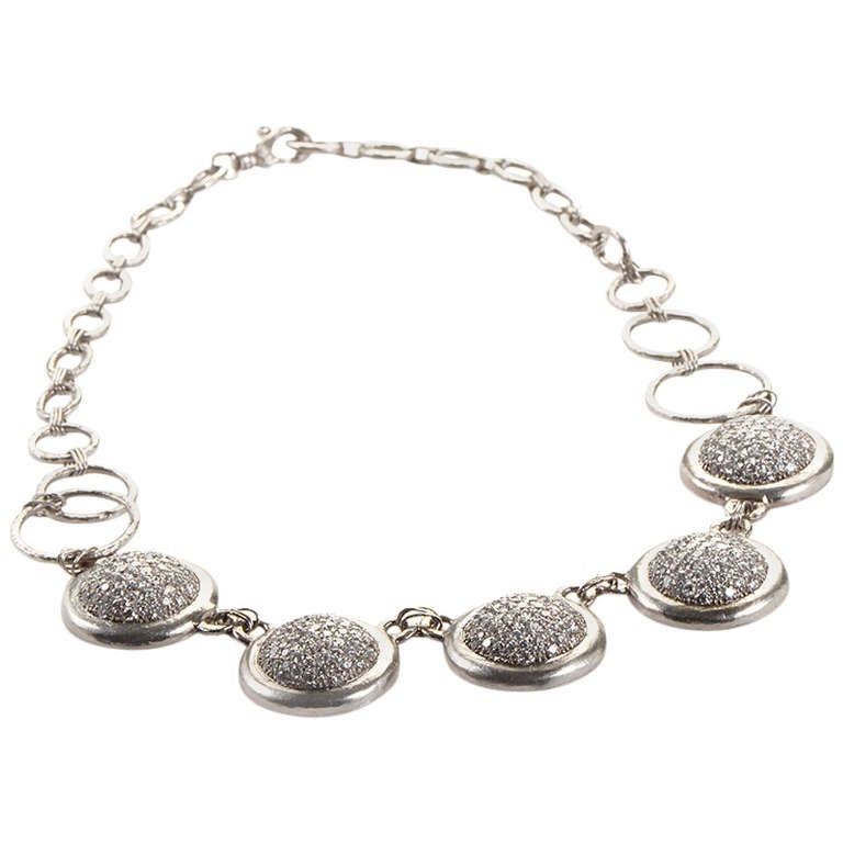 Gurhan Diamond Platinum Pave Discs Necklace For Sale at 1stdibs