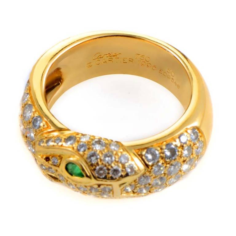 Women's Cartier Panthere Diamond Yellow Gold Pave Band Ring