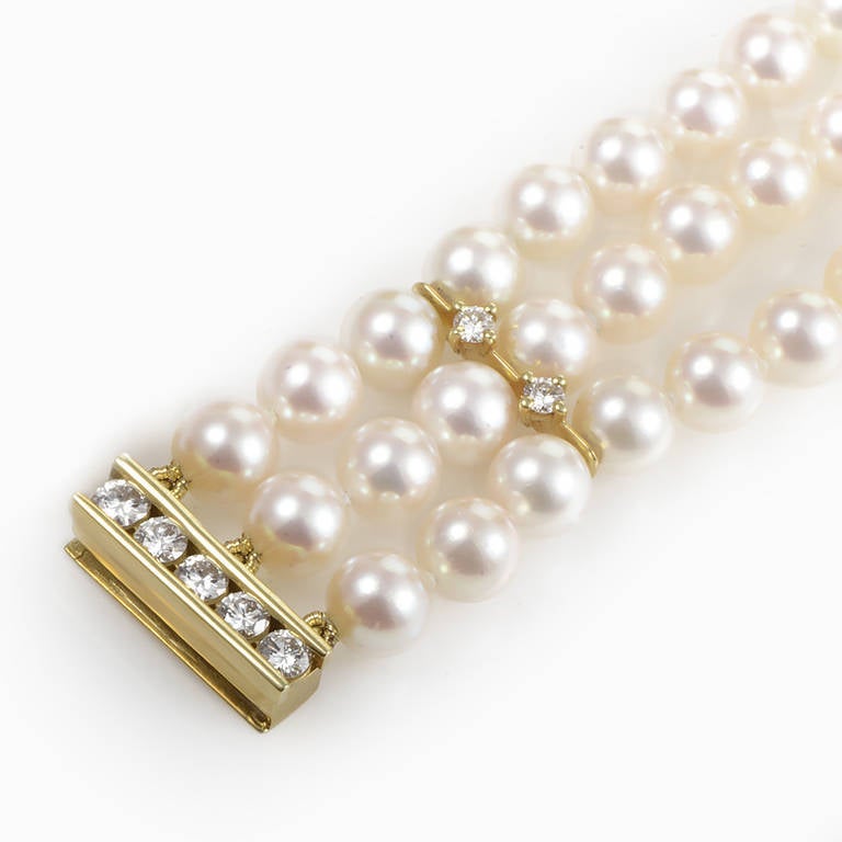 mikimoto triple strand pearl bracelet