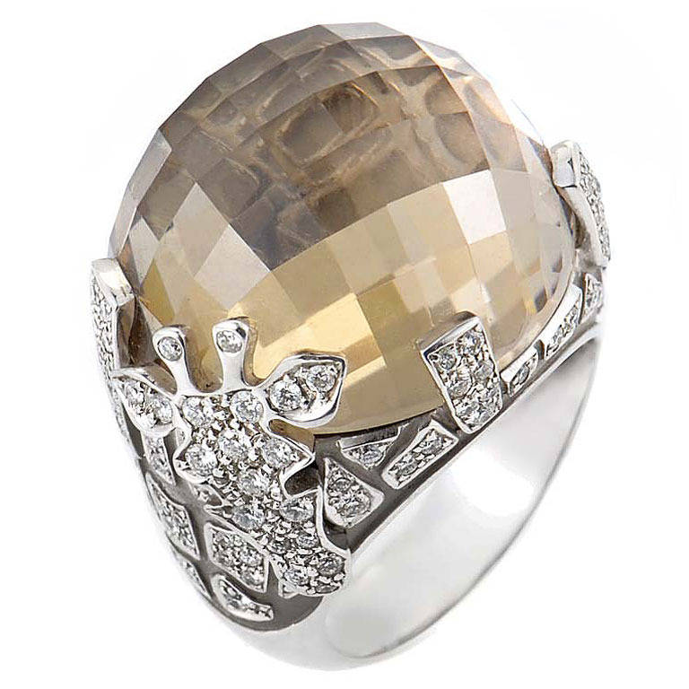 Carrera y Carrera Smokey Quartz Diamond White Gold Giraffe Ring