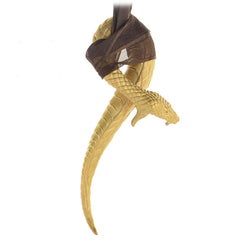 Vintage Carrera y Carrera Bestiario Gold Serpent on Brown Ribbon Necklace