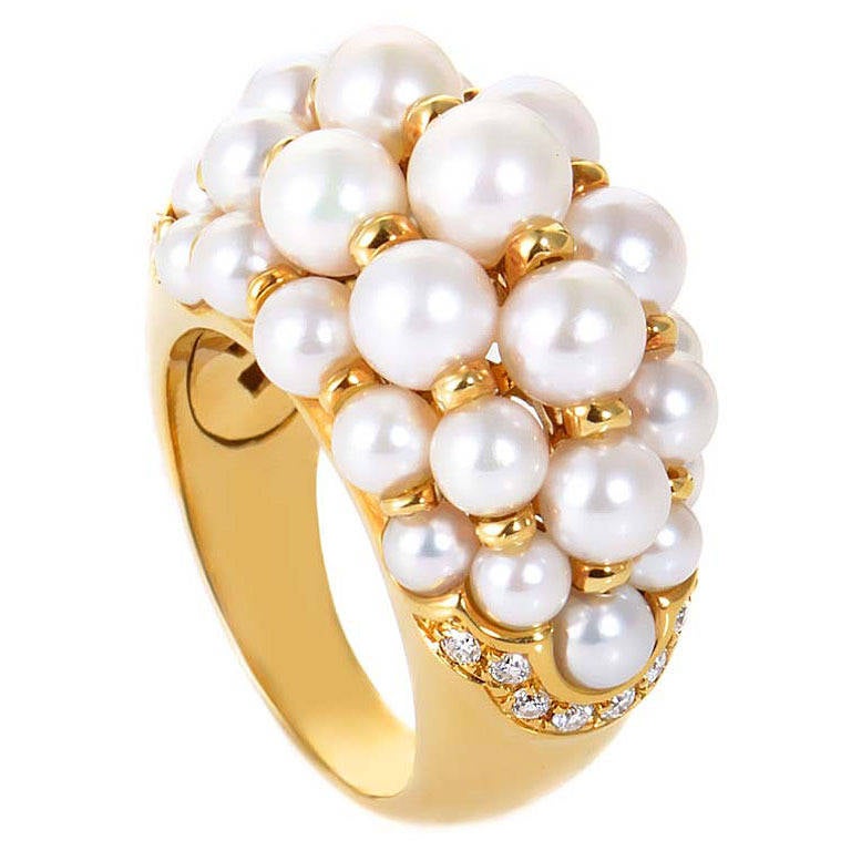 Cartier Pearl Diamond Yellow Gold Cocktail Ring