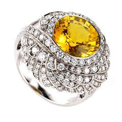 Garrard Yellow Citrine Diamond White Gold Ring