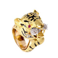 Ruby Diamond Yellow and White Gold Tiger Ring