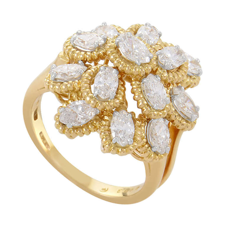 Oscar Heyman Diamond Yellow Gold Flower Ring