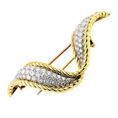 Van Cleef & Arpels Yellow and White Gold Twirled Diamond Pave Brooch