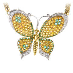 Chimento Multi Gold Gemstone Diamond Butterfly Necklace