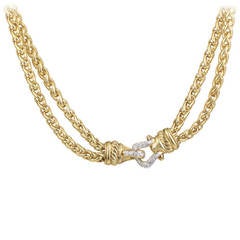 David Yurman Yellow Gold Double Strand Diamond Hook Necklace