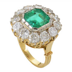 Vintage Emerald Diamond Yellow Gold Ring