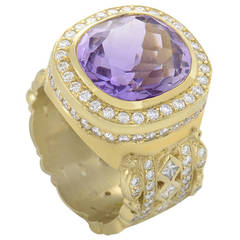 Doris Panos Amethyst Diamond Yellow Gold Ring