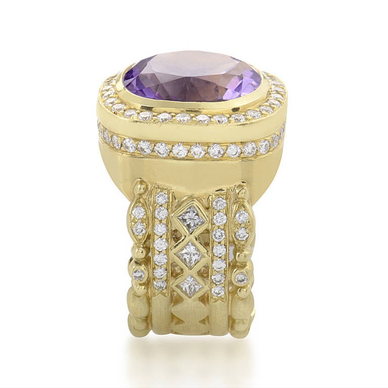 Doris Panos Amethyst Diamant Gelbgold Ring im Zustand „Hervorragend“ in Southampton, PA