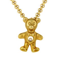 Vintage Chopard Happy Diamonds Gold Teddy Bear Pendant Necklace