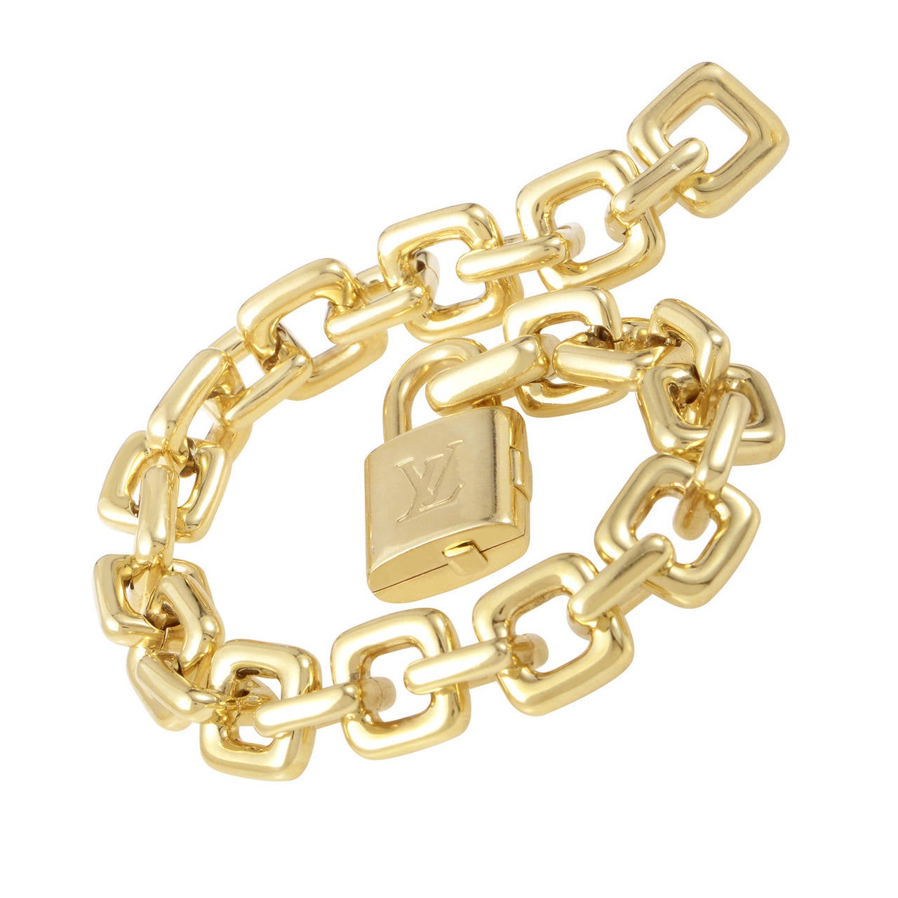 Spectacularly fashionable and extravagant, this massive Louis Vuitton bracelet will effectively beautify your style whatever the occasion; the bracelet is made of radiant 18K yellow gold and weighs astonishing 94 grams.