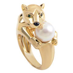 Retro Cartier Panthere Pearl Gold Ring