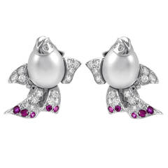 Dior Ruby Pearl Diamond Gold Clip-On Earrings