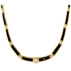 Korloff Black Enamel Diamond Gold Necklace