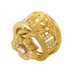 Versace Diamond Pave Gold Flower Charm Ring