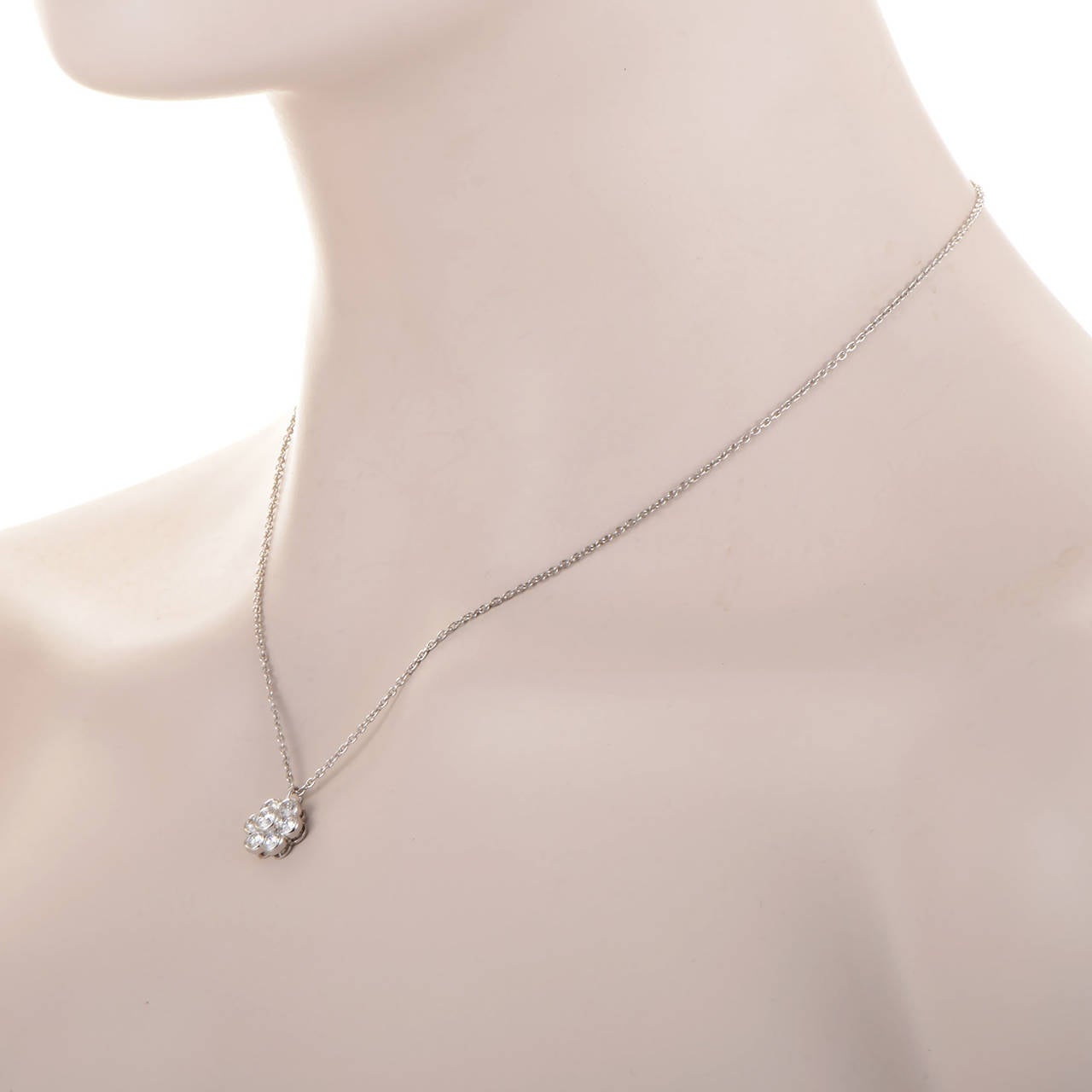 Van Cleef & Arpels Diamond Platinum Flower Pendant Necklace