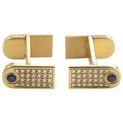 Boucheron Sapphire Diamond Pave Yellow Gold Cufflinks