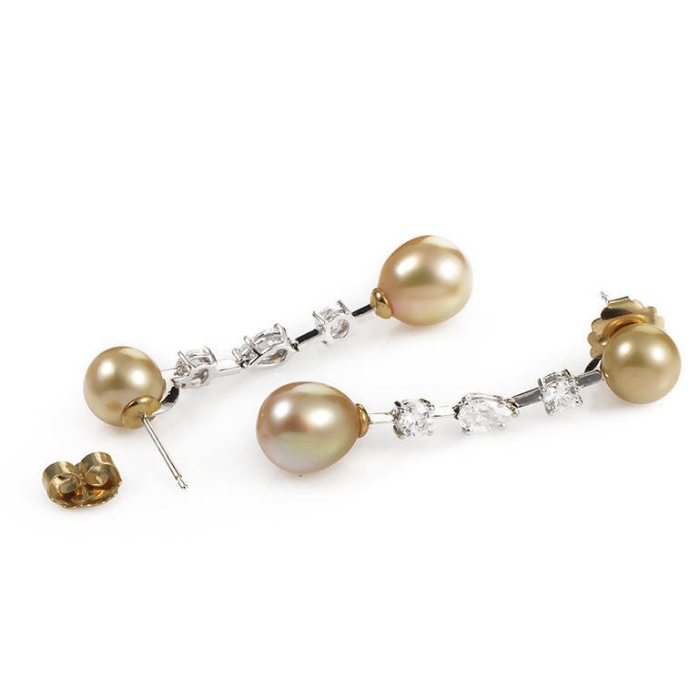 Graff Yellow Pearl Diamond Yellow Gold Platinum Drop Earrings