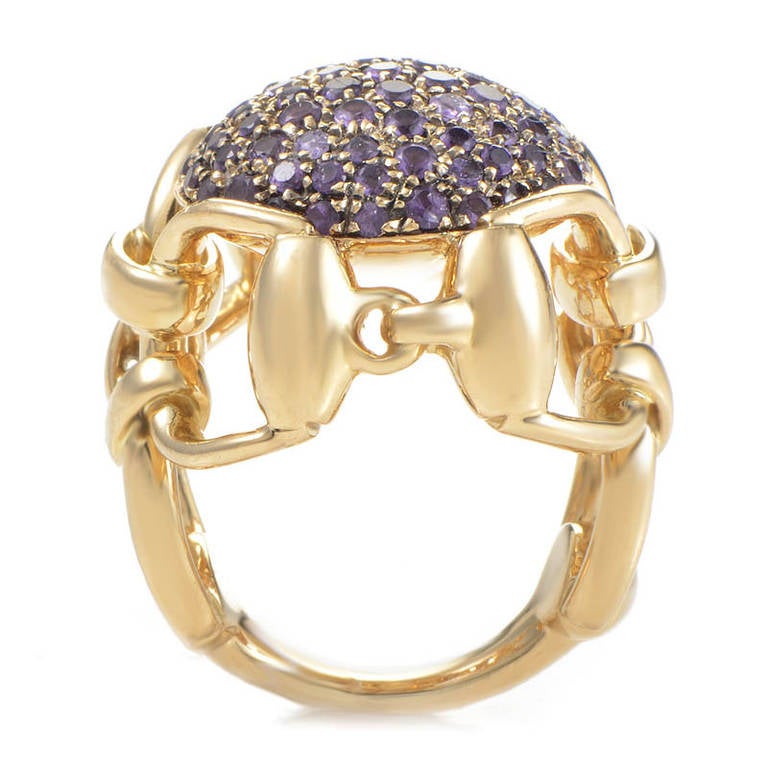Gucci Amethyst Pave Yellow Gold Horsebit Ring