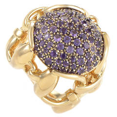 Vintage Gucci Amethyst Pave Yellow Gold Horsebit Ring