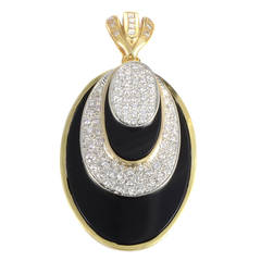 Large Onyx Diamond Pave Yellow Gold Pendant