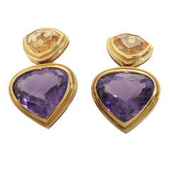 Citrine Amethyst Yellow Gold Clip-On Earrings