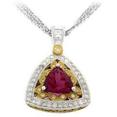 Vintage Simon G. Multi-Gold Rubellite Diamond Pendant Necklace