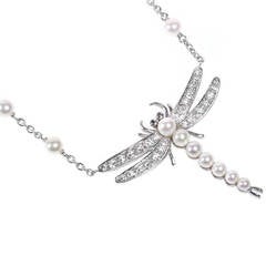 Tiffany & Co. Pearl Diamond Platinum Dragonfly Pendant Necklace