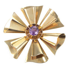 Tiffany & Co. Amethyst Yellow Gold Flower Brooch