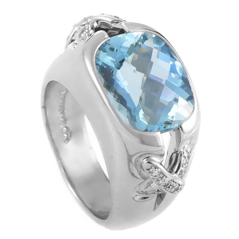 Tiffany & Co. Jean Schlumberger Aquamarine Diamond Platinum Ring