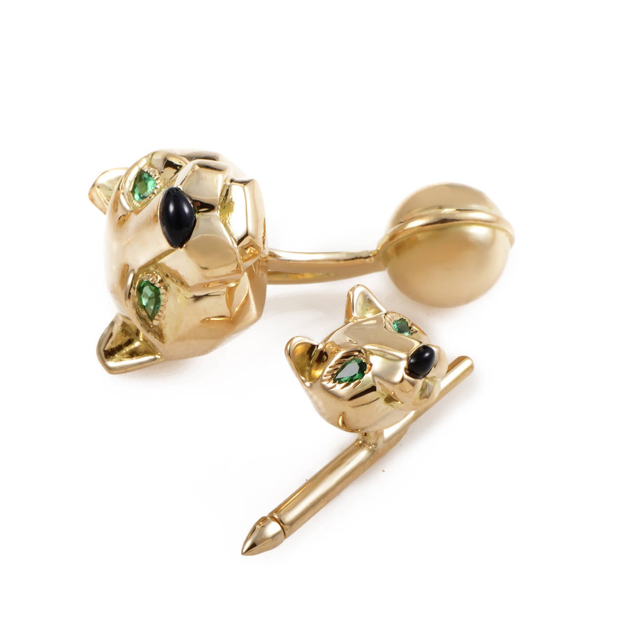 Cartier Panthere Gemstone Gold Cufflink and Button Stud Set at 1stDibs