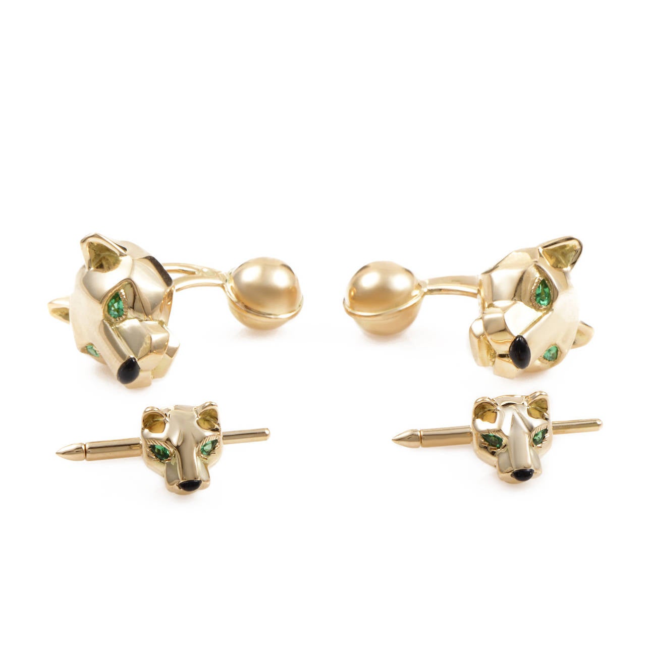 Cartier Panthere Gemstone Gold Cufflink and Button Stud Set at 1stDibs