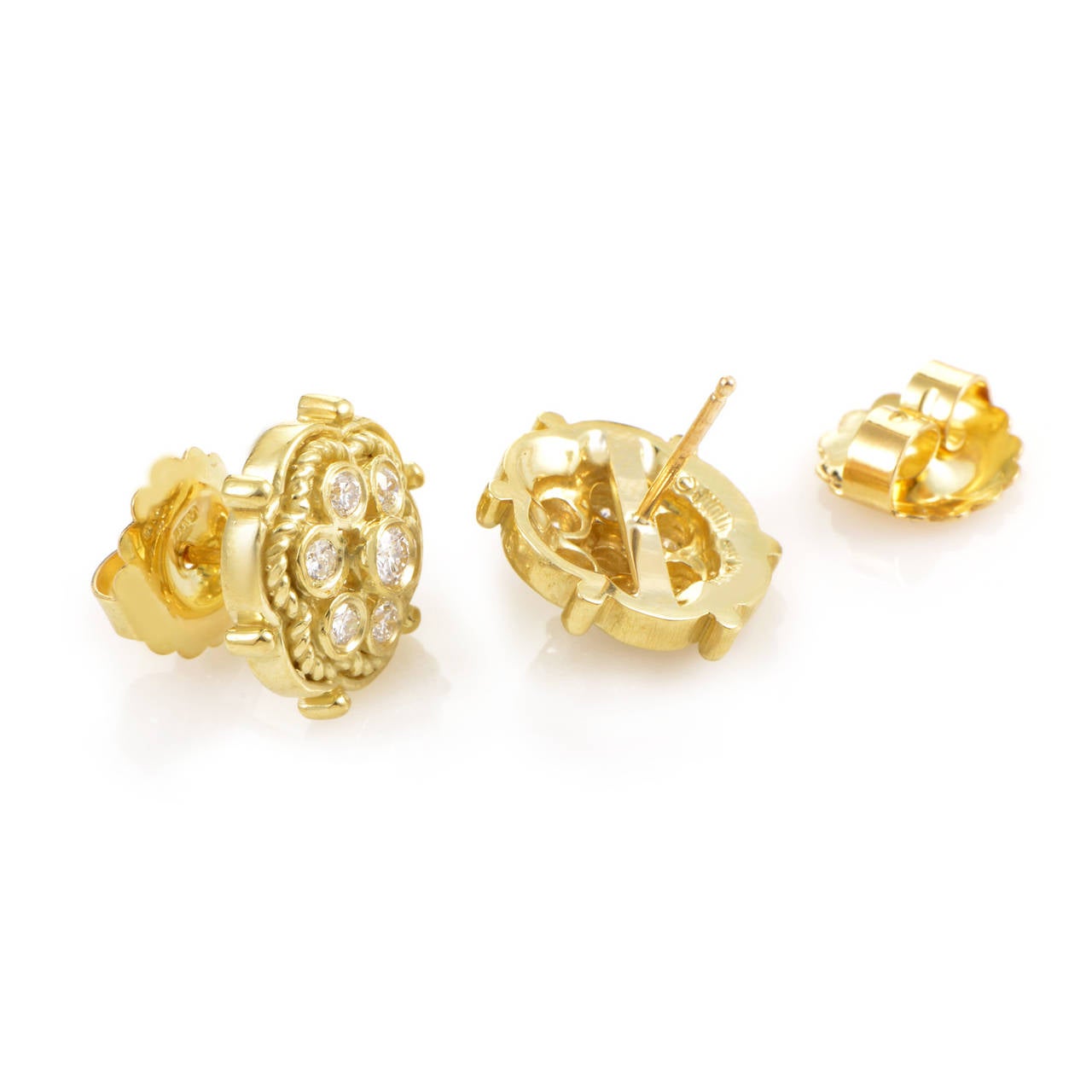 Simple and sweet are the perfect words to describe this pair of stud earrings from Judith Ripka. The earrings are made of 18K yellow gold and are set with .50 carats of white diamonds.