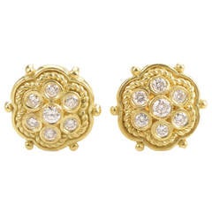 Retro Judith Ripka Diamond Gold Flower Stud Earrings