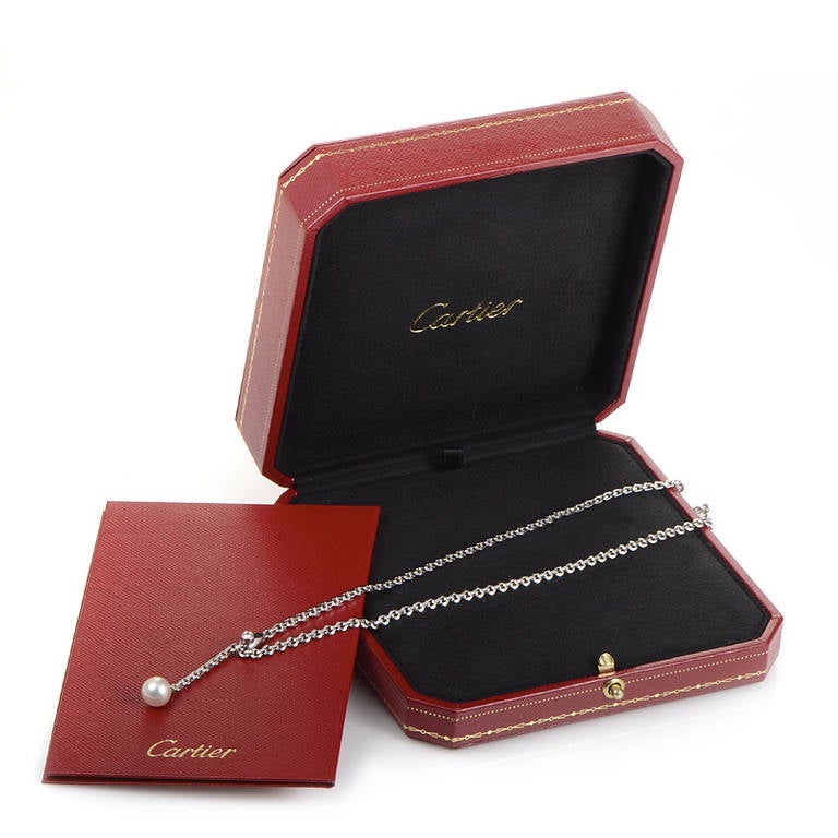 Women's Cartier Pearl Diamond White Gold Lariat Necklace