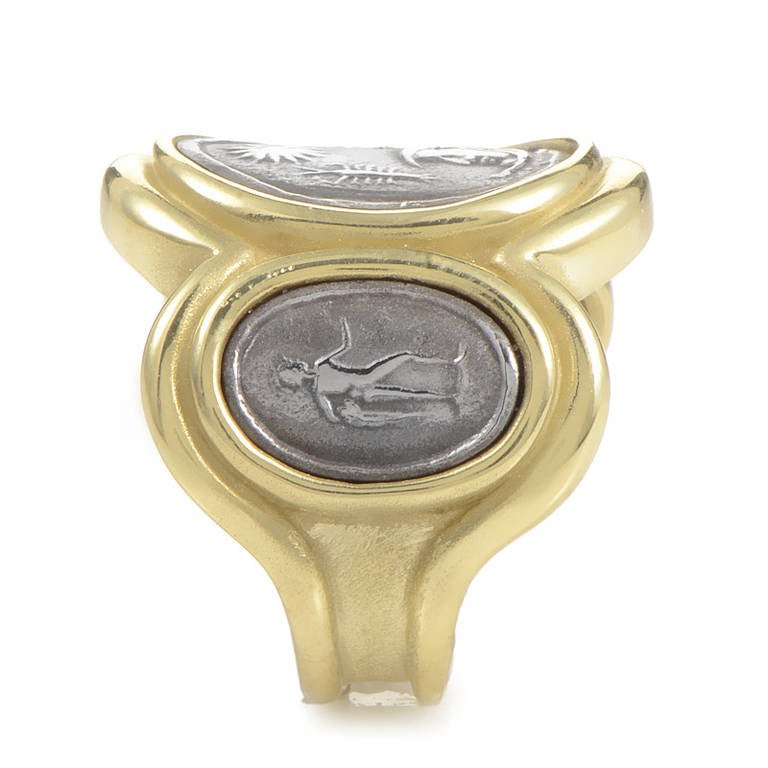 Kieselstein-Cord Stainless Steel Intaglio Yellow Gold Band Ring