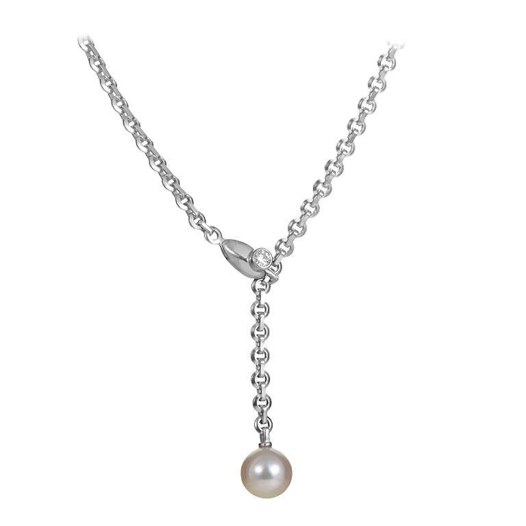Cartier Pearl Diamond White Gold Lariat Necklace