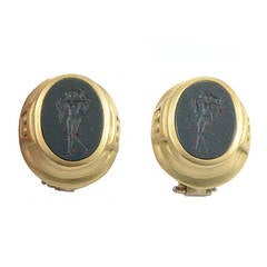 Kieselstein-Cord Bloodstone Intaglio Yellow Gold Clip-On Earrings