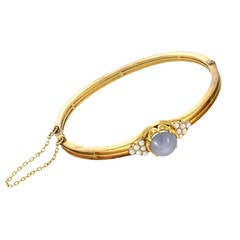 Antique Pearl Sapphire Yellow Gold Star Bangle Bracelet
