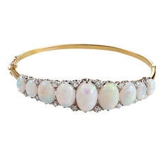 Opal Diamond Multi-Gold Bangle Bracelet