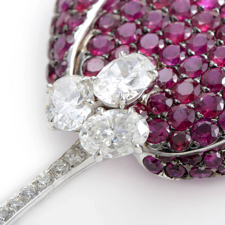 Tabbah White Ruby Diamond Gold Tulip Brooch
