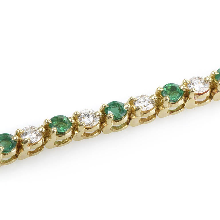 Feast your eyes upon the dazzling design of this sumptuous tennis bracelet from Tiffany & Co. The bracelet is made of 18K yellow gold and is set with ~1.75ct of emeralds and ~1.50ct of diamonds.
Retail Price: $10,500.00