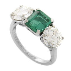 Cartier 1940s Emerald Diamond Platinum Ring