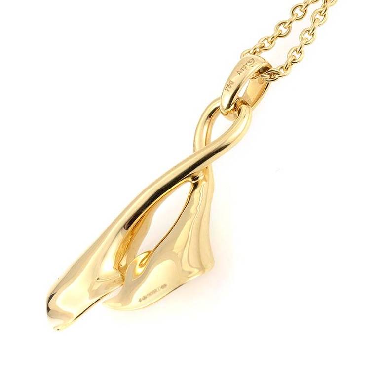 Asprey Large Diamond Yellow Gold Double Calla Lily Pendant Necklace In New Condition In Southampton, PA