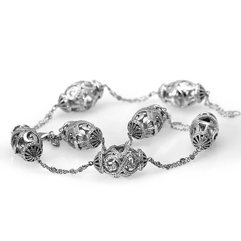 Doris Panos Diamond White Gold Openwork Oval Necklace