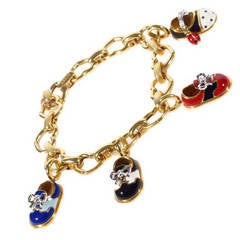 Aaron Basha Diamond Yellow Gold Baby Shoe Charm Bracelet at 1stDibs