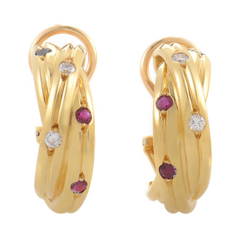 Cartier Trinity Yellow Gold Gemstone Earrings